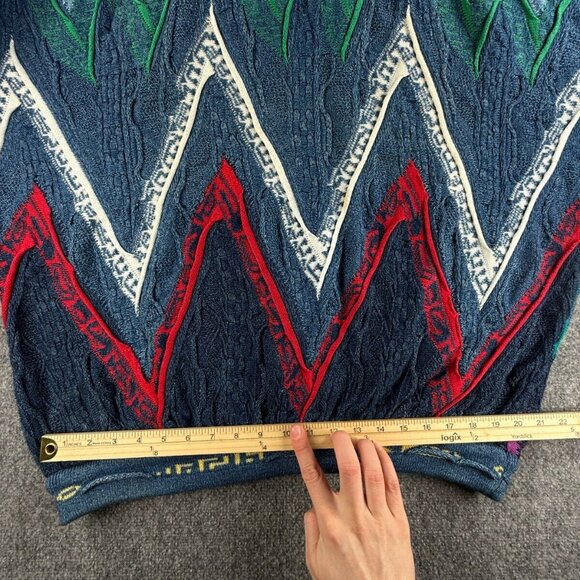 COOGI Blues Australia Sweater Heavyweight Blue Green Geometric Large Cotton REAL - Picture 9 of 16